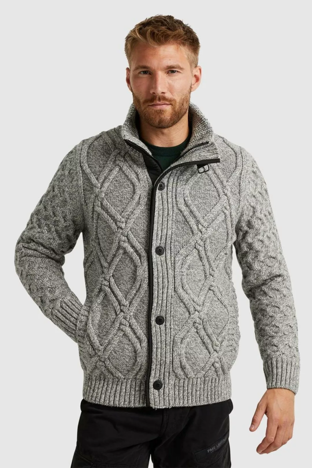 PME Legend Heavy Knit Strickjacke Grau - Größe XXL günstig online kaufen