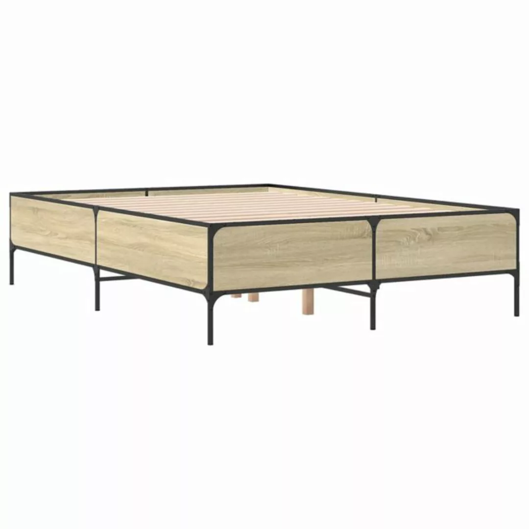 vidaXL Bett Bettgestell Sonoma-Eiche 140x190 cm Holzwerkstoff und Metall günstig online kaufen