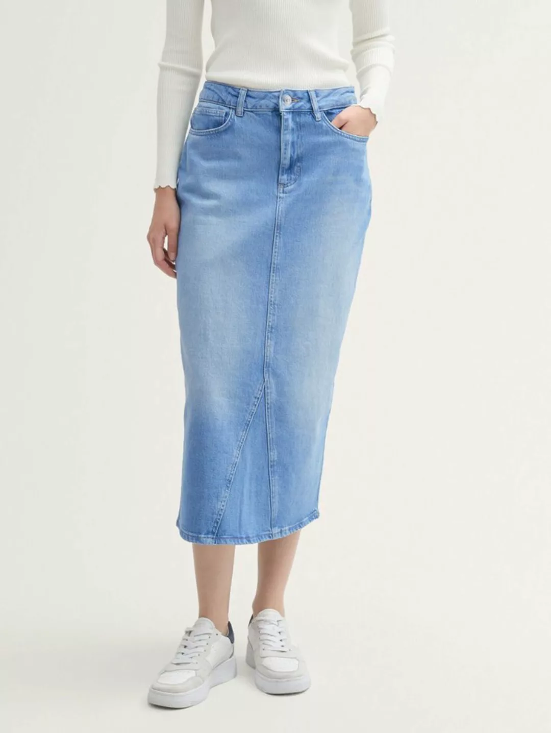 TOM TAILOR Denim Sommerrock Midi Jeansrock mit recycelter Baumwolle günstig online kaufen