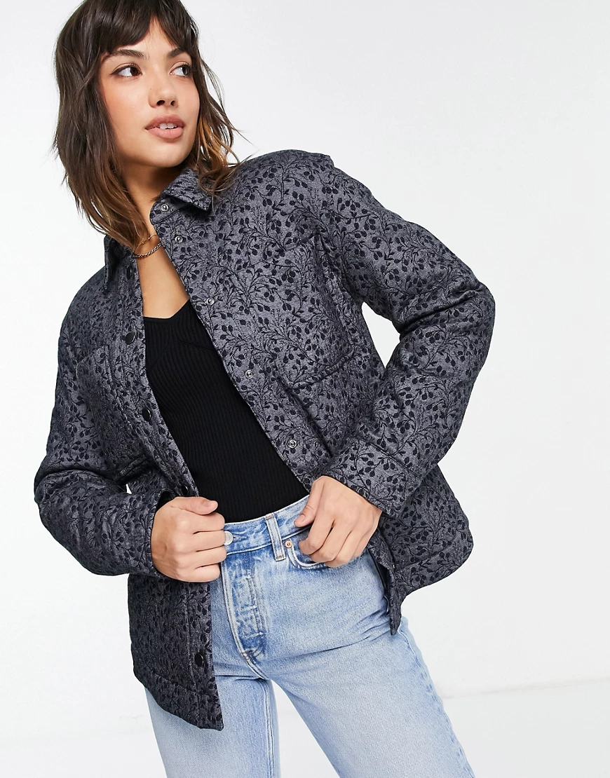 & Other Stories – Jacquard-Jacke mit Blumenprint in Blau günstig online kaufen