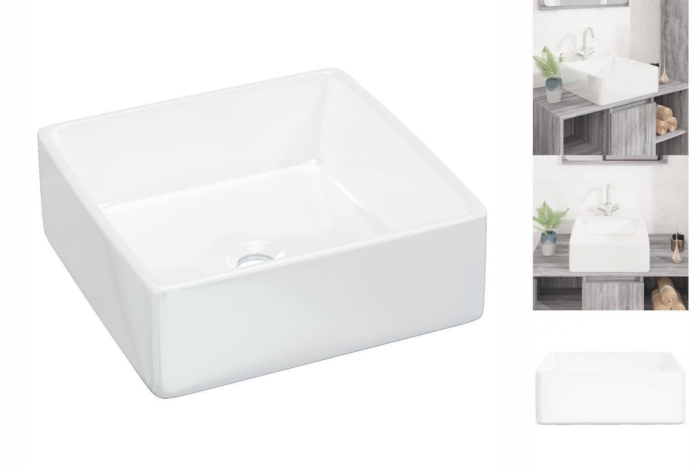 vidaXL Waschbeckenschrank Waschbecken Weiß 37x37x13 cm Keramik Quadratisch günstig online kaufen