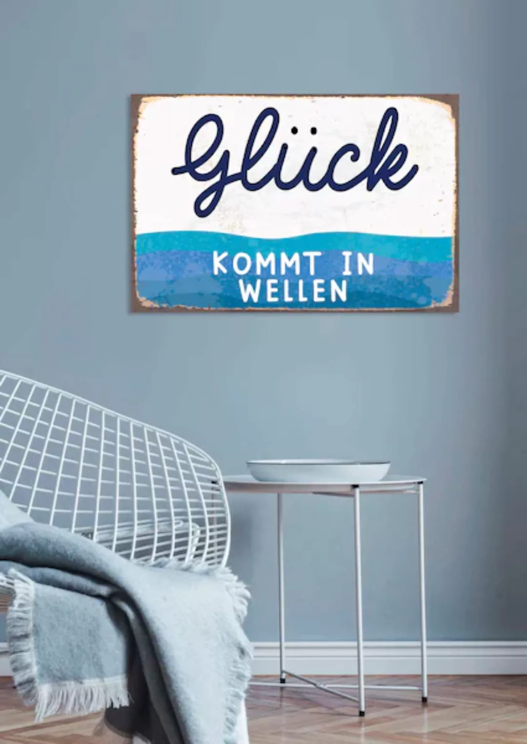 queence Metallbild »Glück kommt in Welle«, Schriftzüge, (1 St.), Stahlschil günstig online kaufen