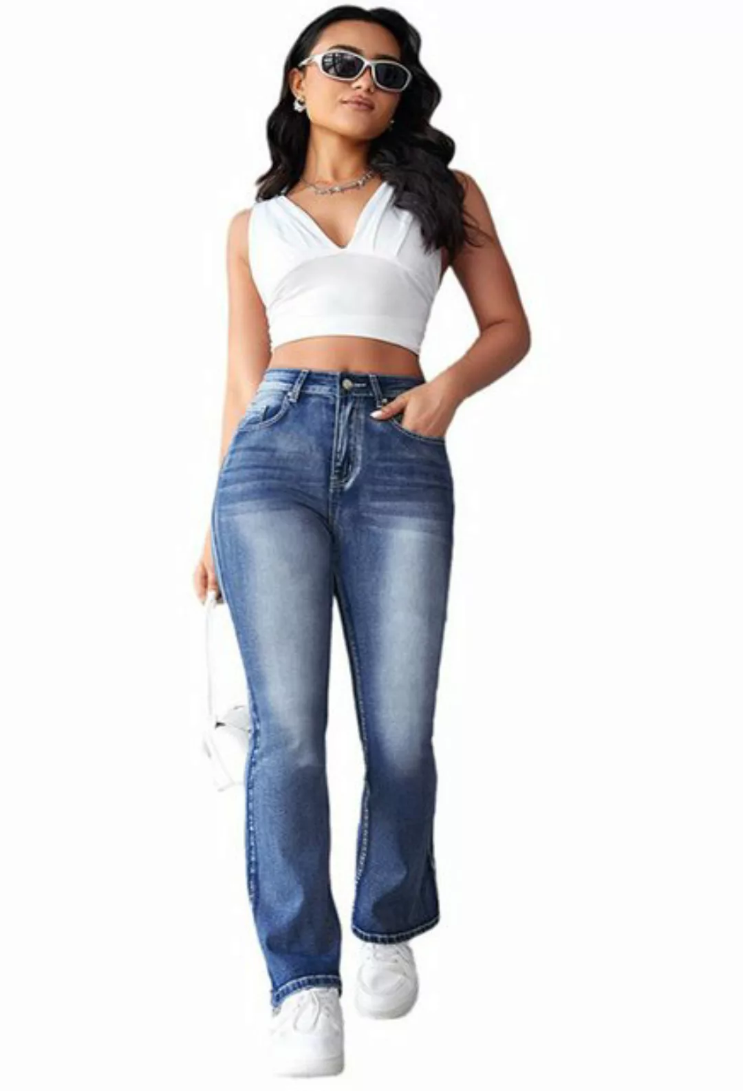 CHENIN Bequeme Jeans Modische schlaghose mit hoher taille und ausgewaschene günstig online kaufen