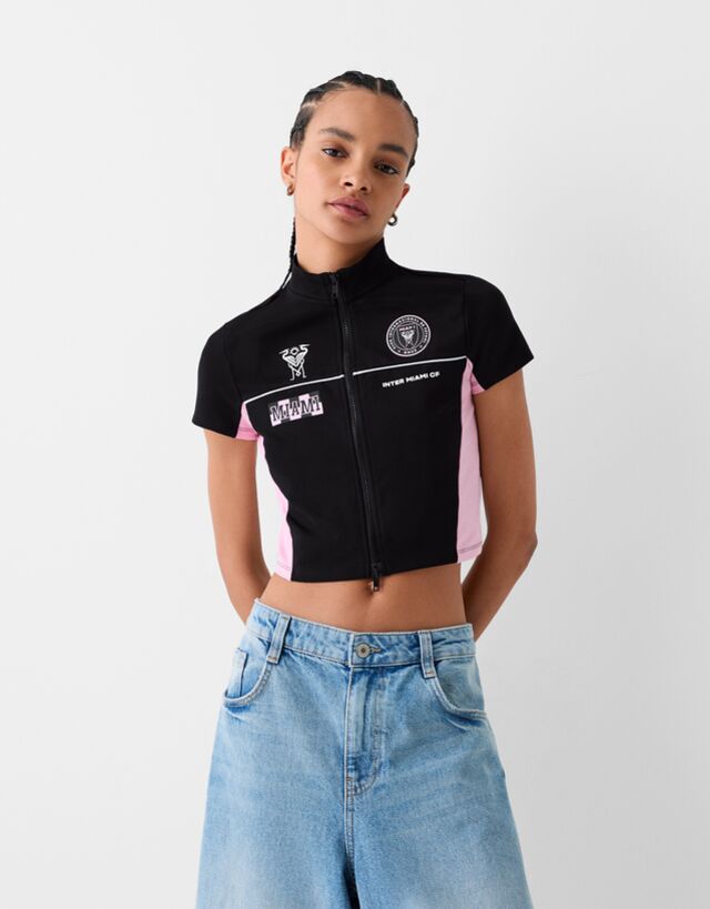 Bershka Cropped-Shirt Inter Miami Cf Mit Reißverschluss Damen L Schwarz günstig online kaufen