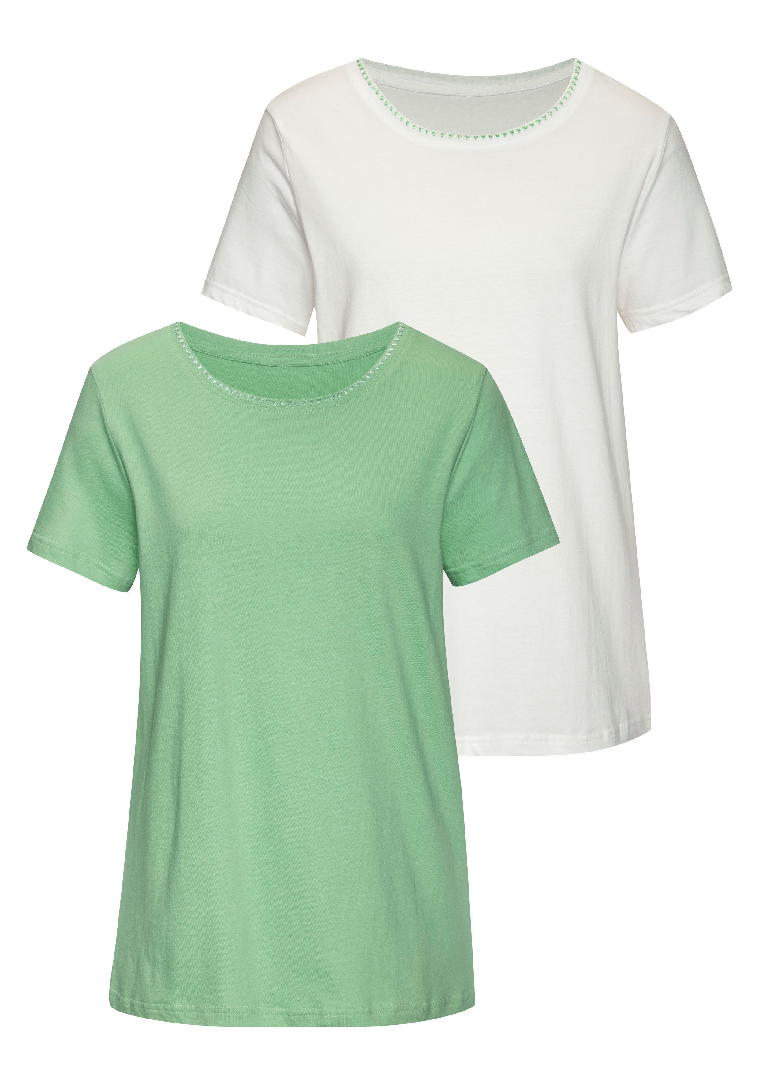 Vivance T-Shirt "mit modischer Kontraststickerei", (Packung, 2er-Pack), aus günstig online kaufen