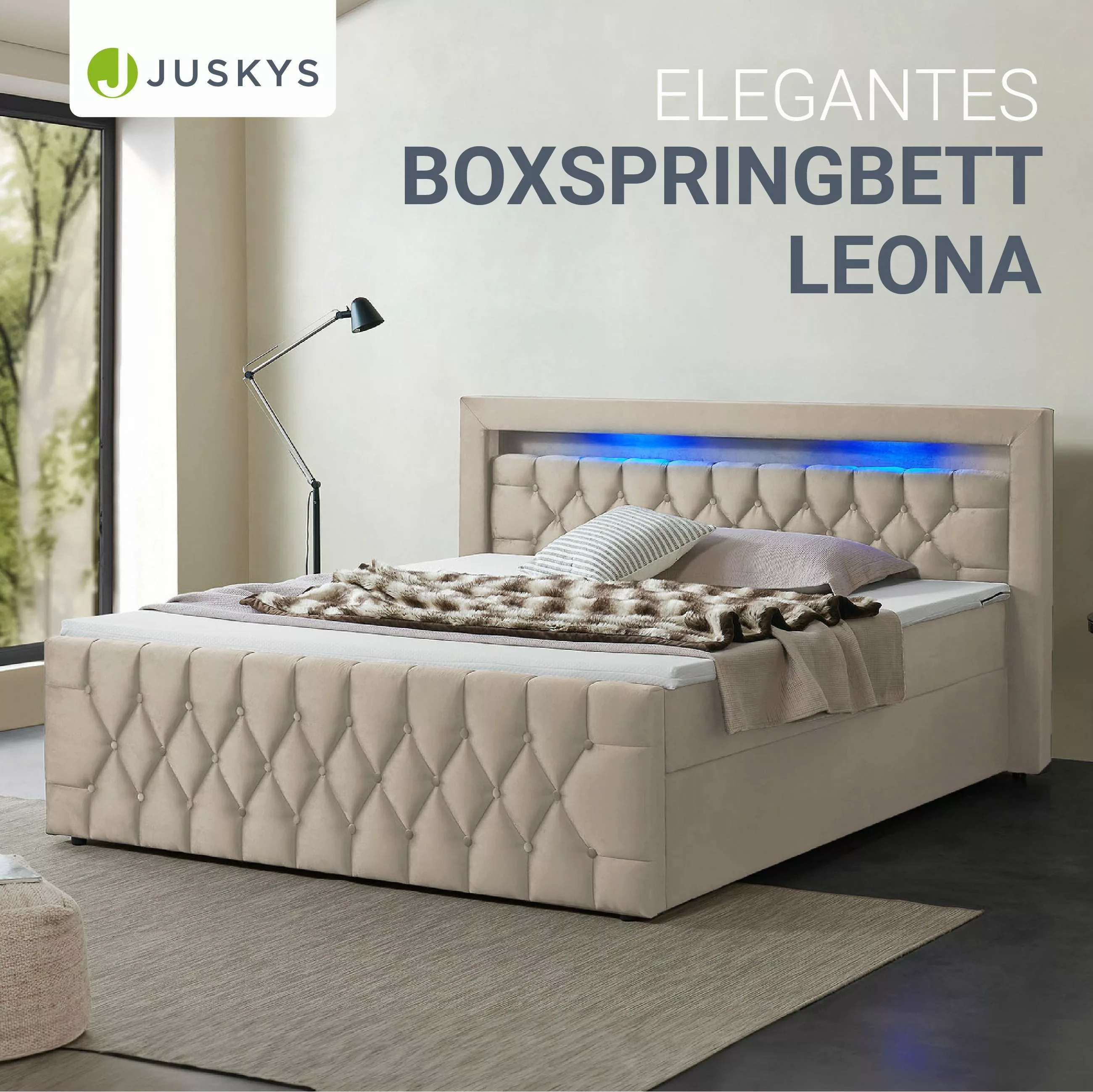 Juskys Polsterbett Leona, 140x200 cm, Boxspringbett-Optik, günstig online kaufen