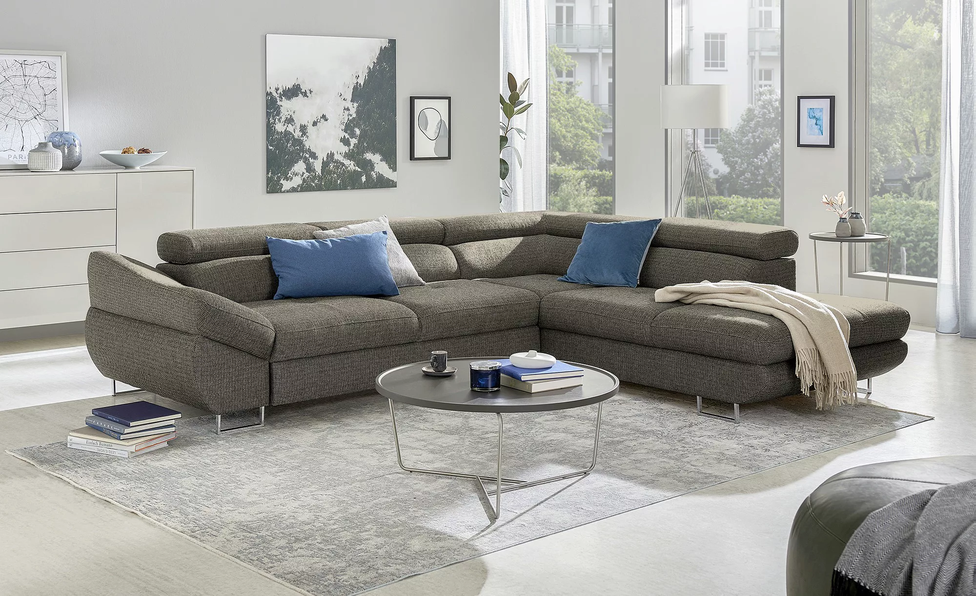 switch Ecksofa aus Flachgewebe Fabio ¦ grau ¦ Maße (cm): B: 280 H: 69 T: 23 günstig online kaufen