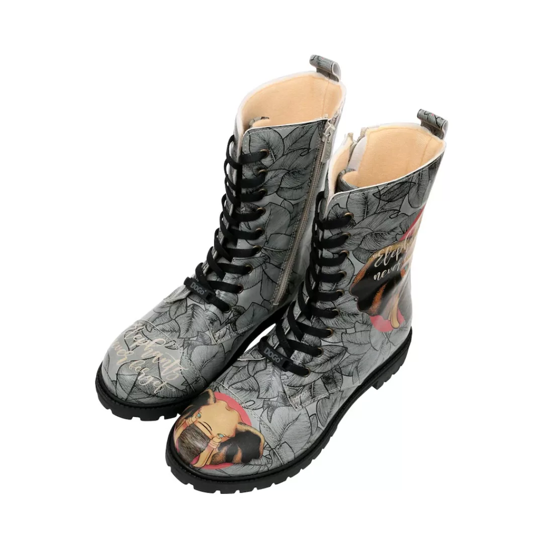 DOGO Schnürboots "Damen Zipsy Elephants Never Forget Vegan Damen Stiefel / günstig online kaufen