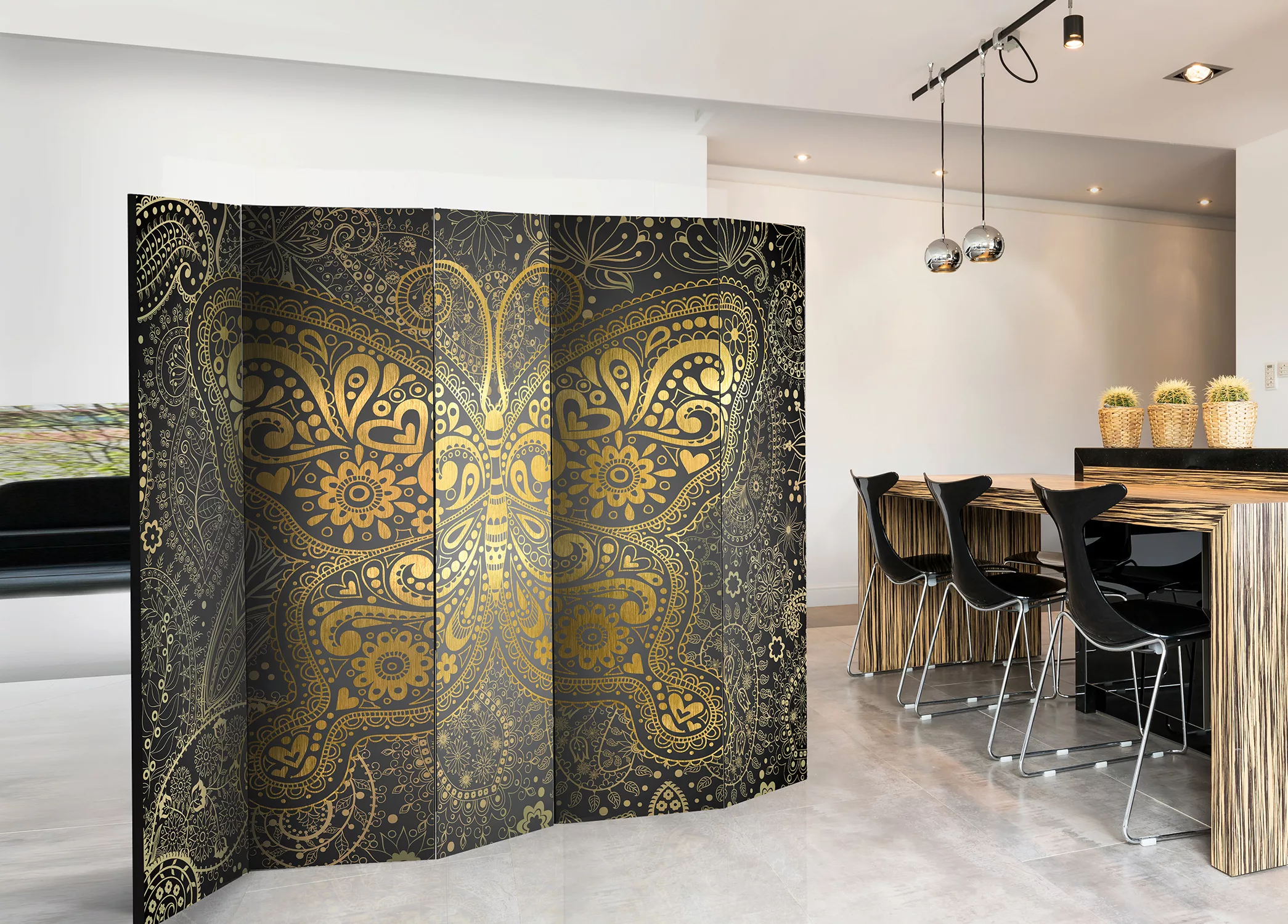 5-teiliges Paravent - Golden Butterfly Ii [room Dividers] günstig online kaufen