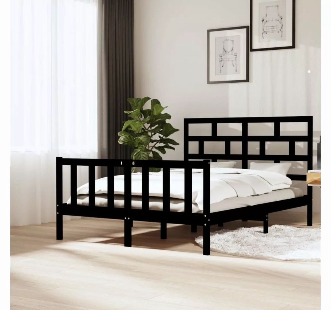 furnicato Bett Massivholzbett Schwarz Kiefer 150x200 cm günstig online kaufen