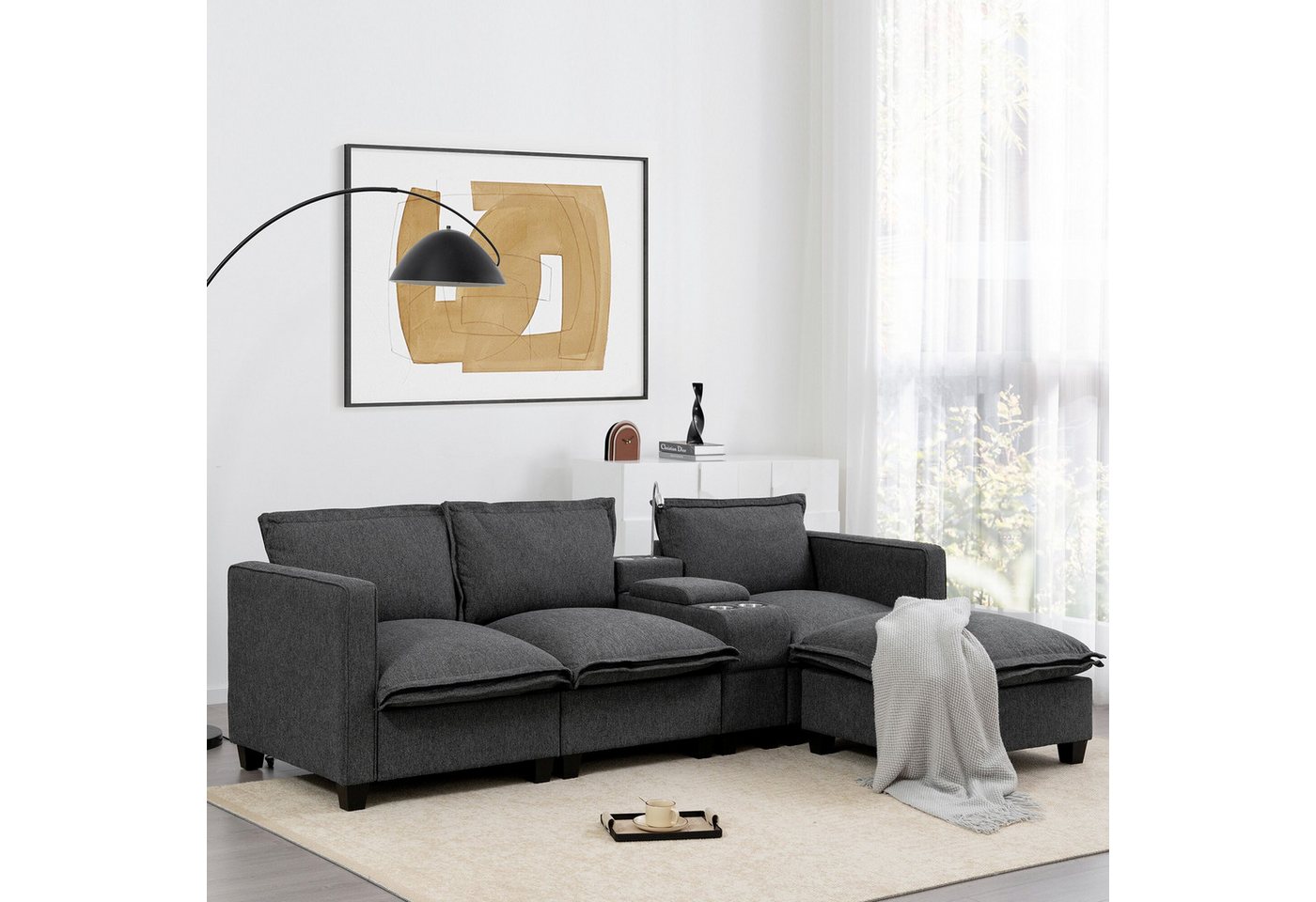 HAUSS SPOLE Sofa Ecksofa mit Stauraum, USB-Ladeanschluss, Leselampe,Getränk günstig online kaufen