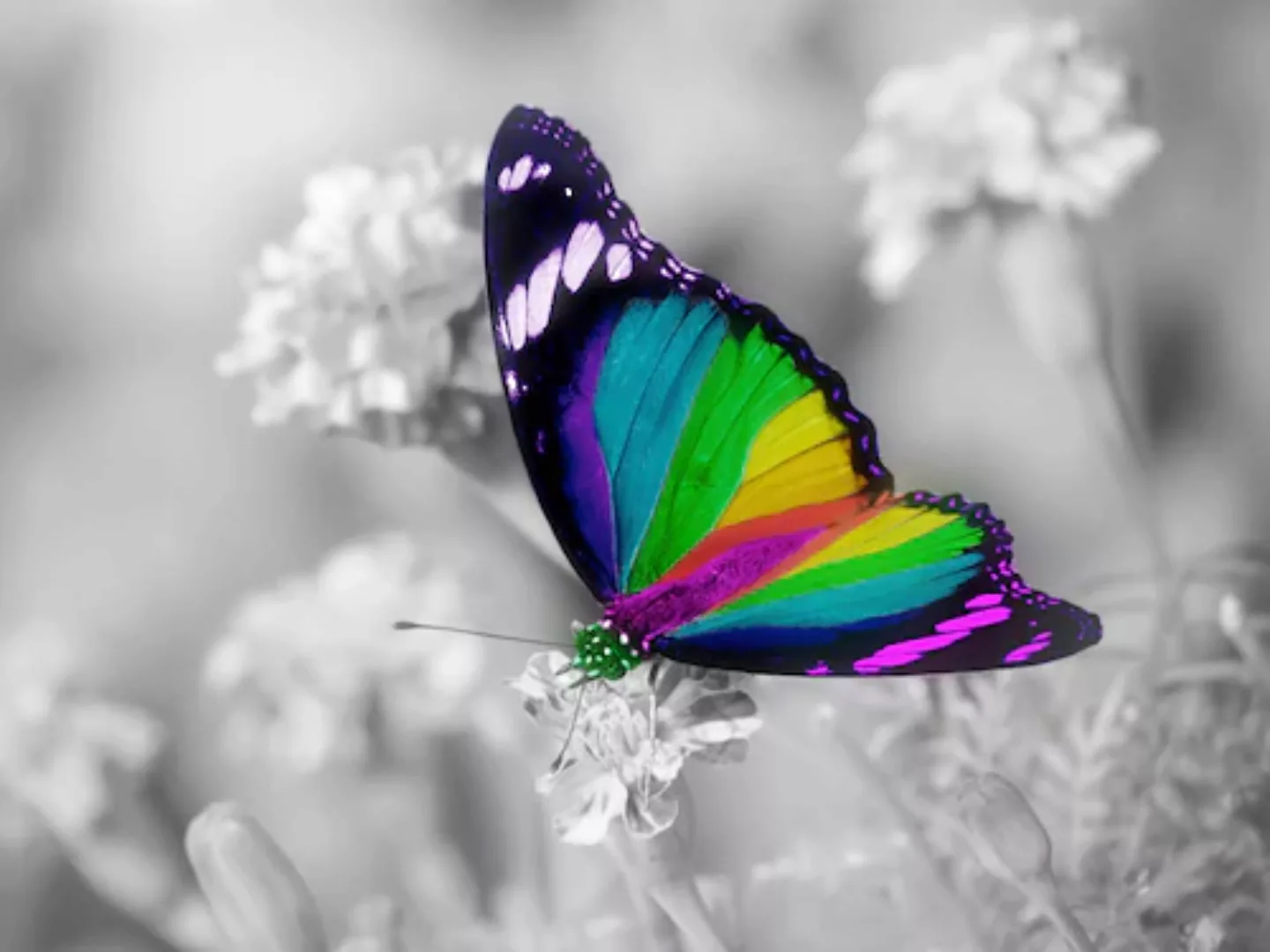 Papermoon Fototapete »Bunter Schmetterling auf weißen Blumen« günstig online kaufen
