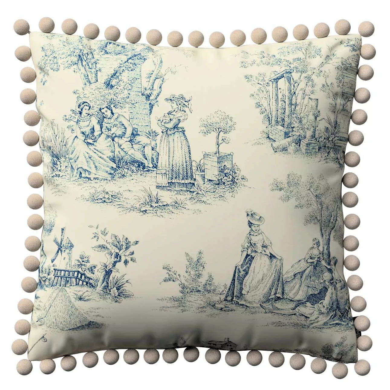 Kissenhülle Wera mit Bommeln, creme- blau, 45 x 45 cm, Avinon (132-66) günstig online kaufen