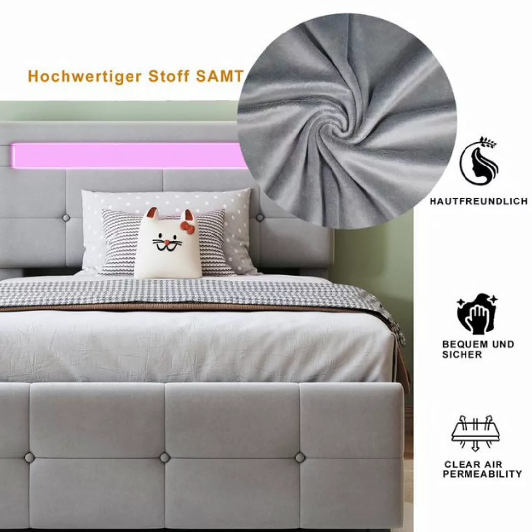 REDOM Bett Einzelbett Kinderbett Jugendbett, Polsterbett 90*200cm (mit LED- günstig online kaufen