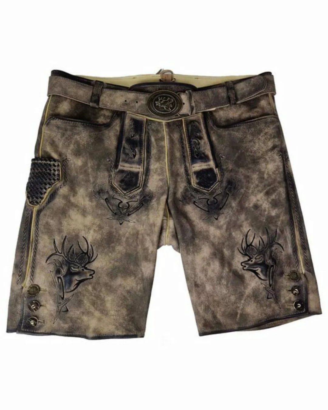 Maddox Trachtenlederhose Kurze Lederhose 'Urgsee' mit Hirschstickerei, Mar günstig online kaufen