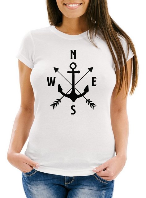 MoonWorks Print-Shirt Cooles Damen T-Shirt Anker Kompass Windrose Arrows Mo günstig online kaufen