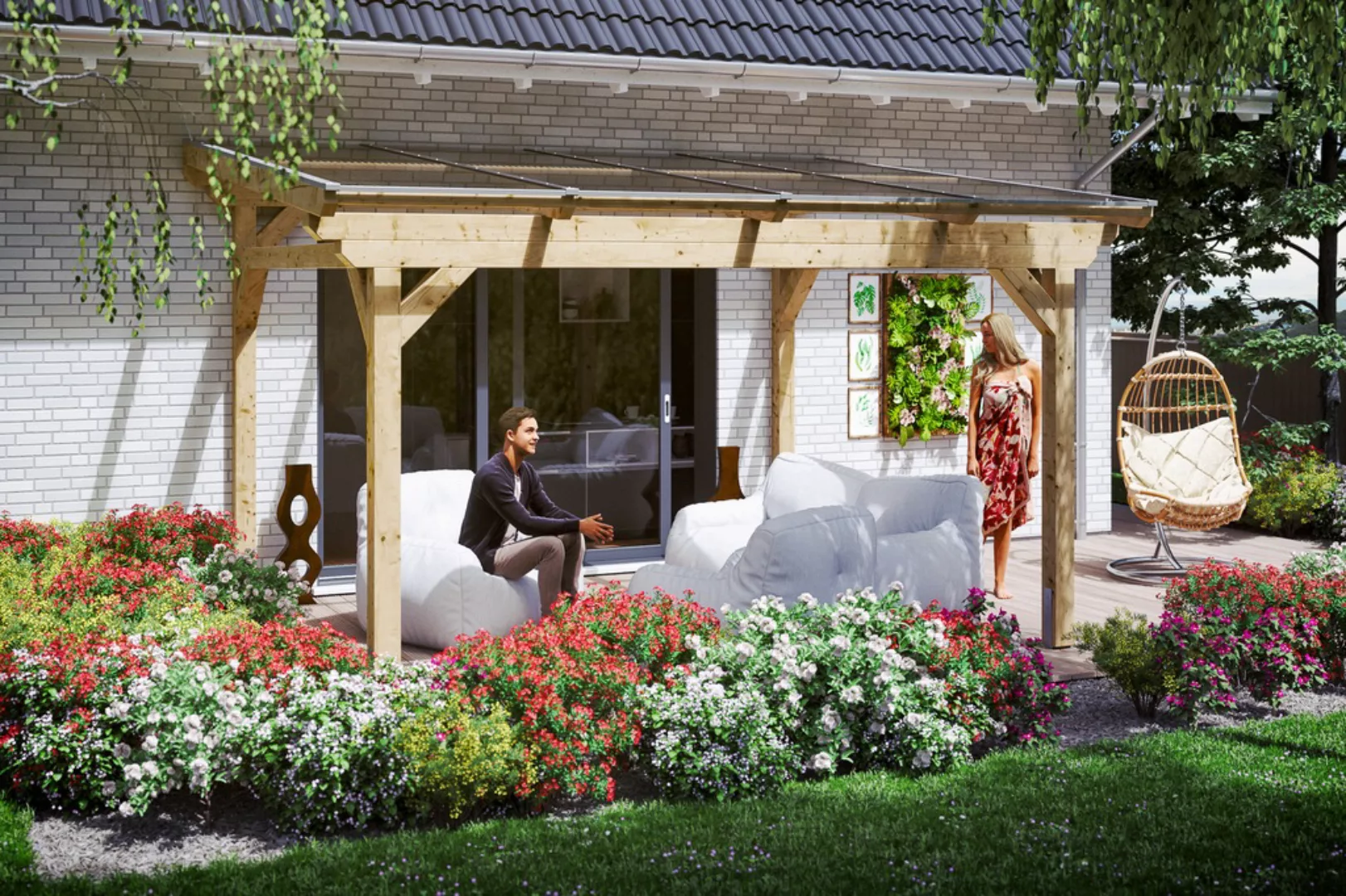 Skan Holz Terrassenüberdachung Sanremo B x T 434 cm x 300 cm Leimholz Natur günstig online kaufen