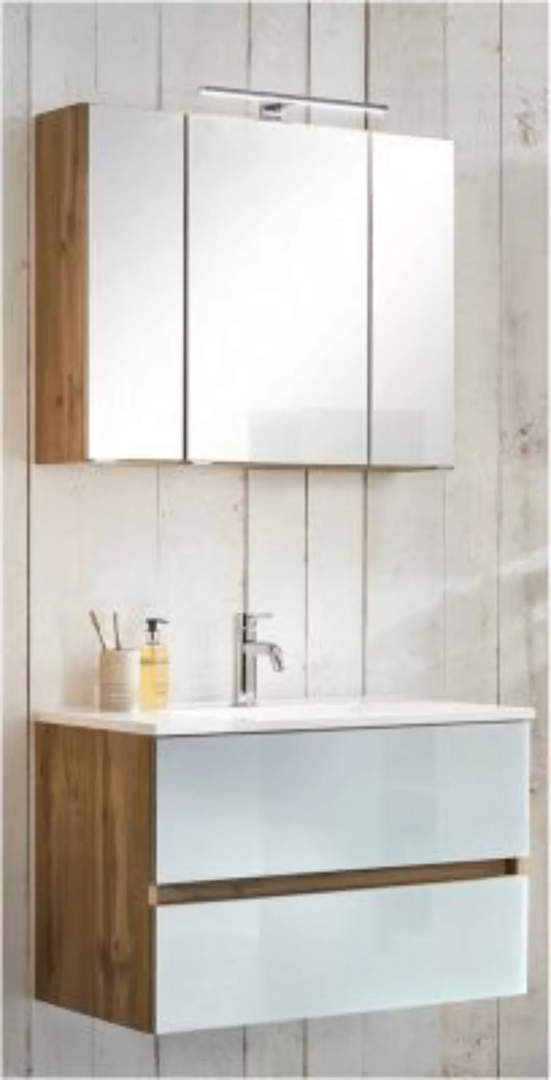 Lomadox Waschplatz Set 80 cm HEERLEN-03 in Wotaneiche Nb. mit Glasfronten i günstig online kaufen