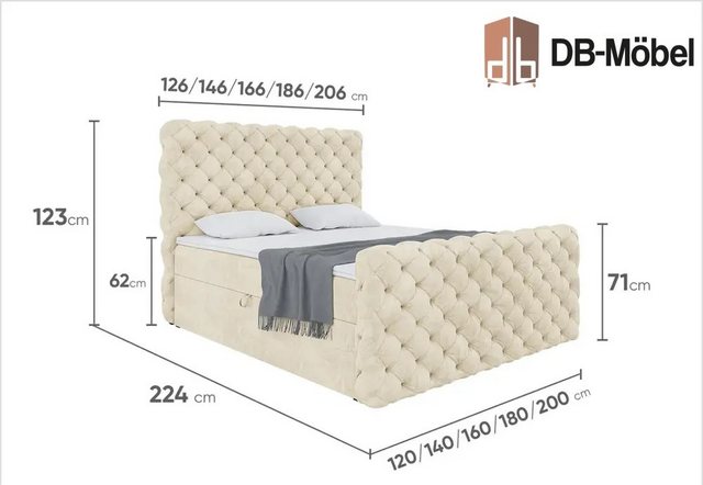 DB-Möbel Boxspringbett "RUBEN"mit Bettkasten - Gepolstert Doppelbett mit Ma günstig online kaufen