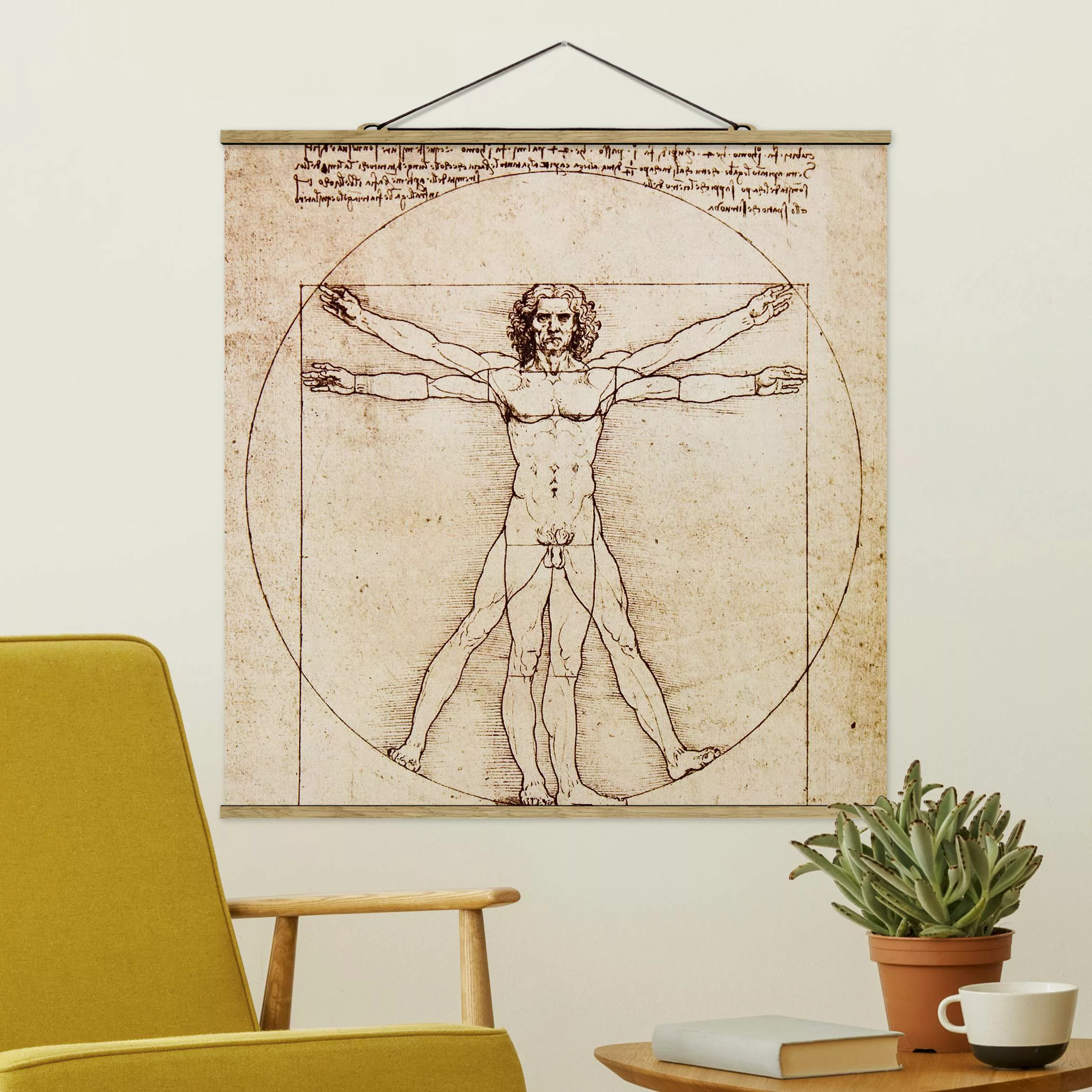 Stoffbild Spruch mit Posterleisten - Quadrat Da Vinci günstig online kaufen
