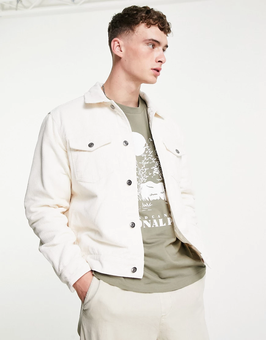 Pull&Bear – Trucker-Jacke in Ecru-Neutral günstig online kaufen