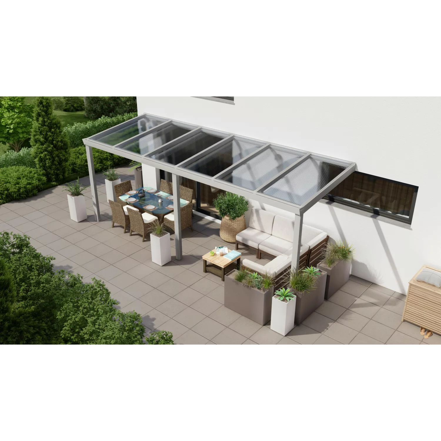 Terrassenüberdachung Professional 600 cm x 200 cm Grau Struktur PC Klar günstig online kaufen