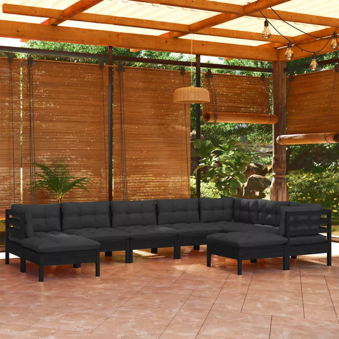 9-tlg. Garten-lounge-set Mit Kissen Schwarz Kiefer Massivholz günstig online kaufen