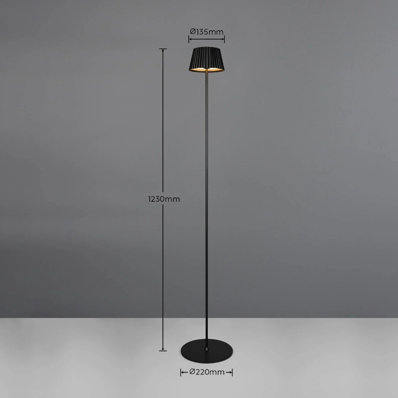 LED-Akku-Stehlampe Suarez, schwarz, Höhe 123 cm, Metall günstig online kaufen