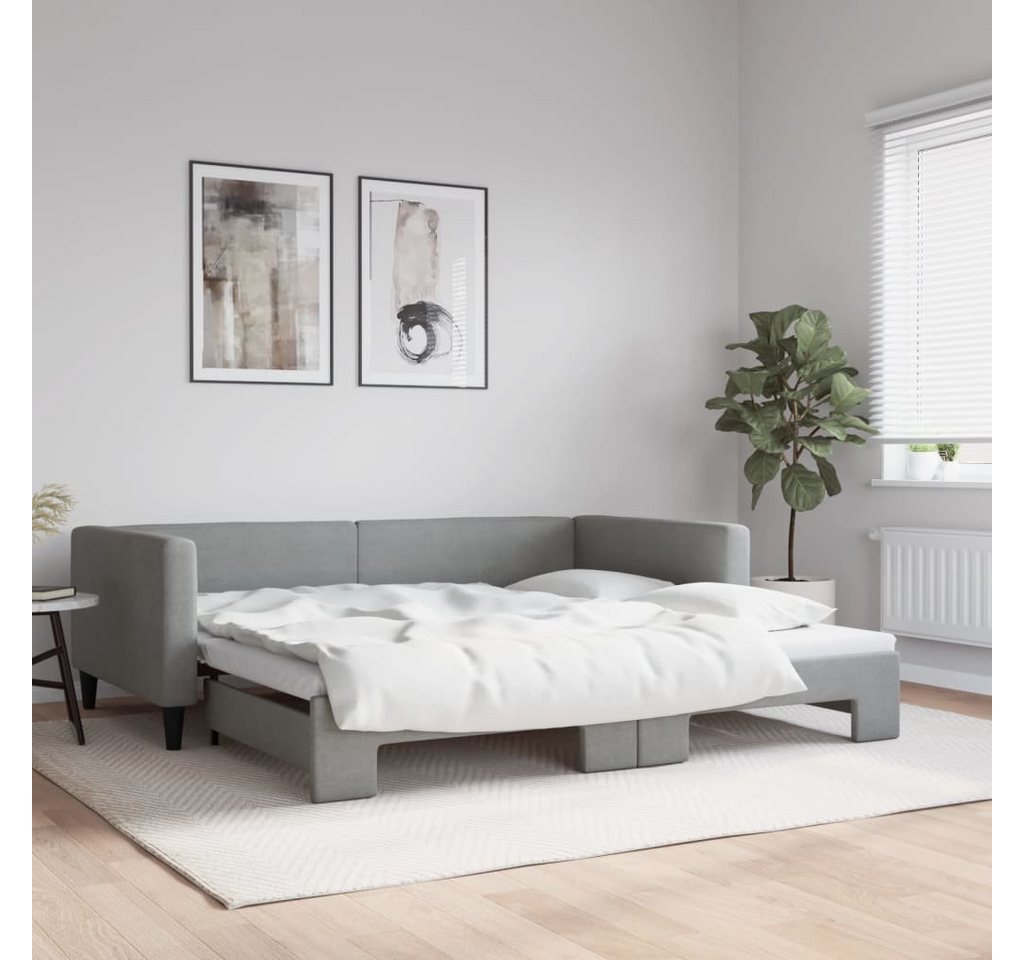 furnicato Bett Tagesbett Ausziehbar Hellgrau 100x200 cm Stoff (1-tlg) günstig online kaufen