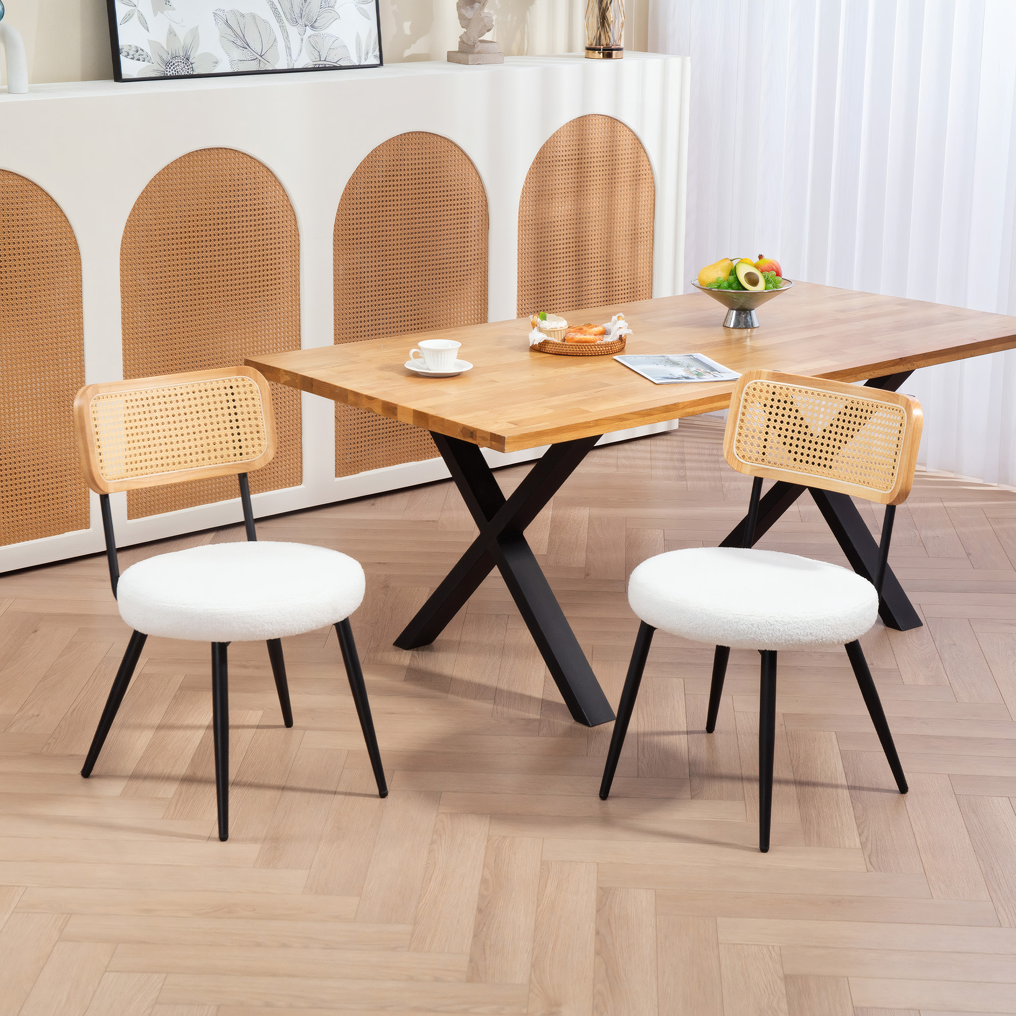 HOMCOM Set mit 2 boho Esszimmerstühlen mit Rattan-Rückenlehne, gepolstertem günstig online kaufen