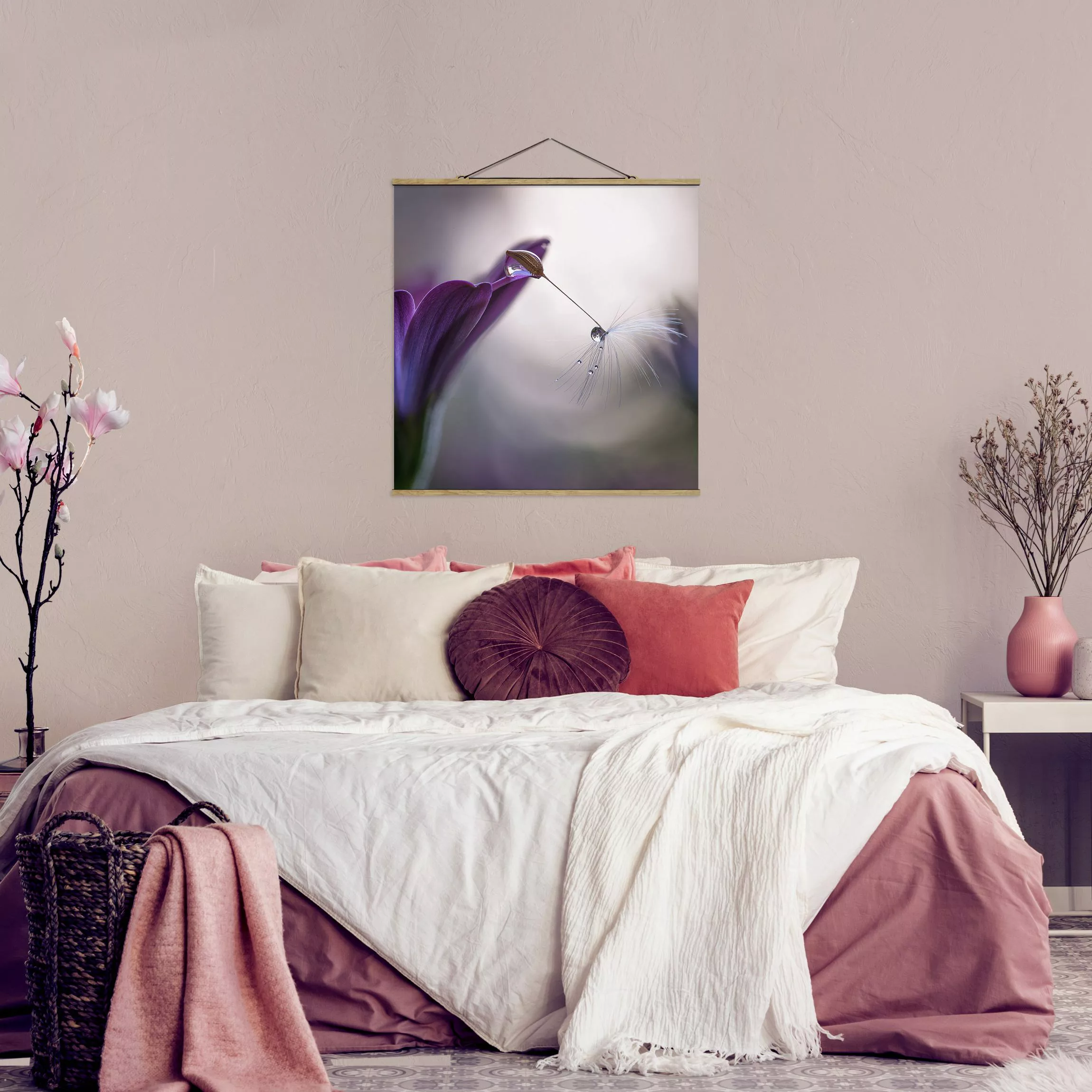 Stoffbild Blumen mit Posterleisten - Quadrat Purple Rain günstig online kaufen