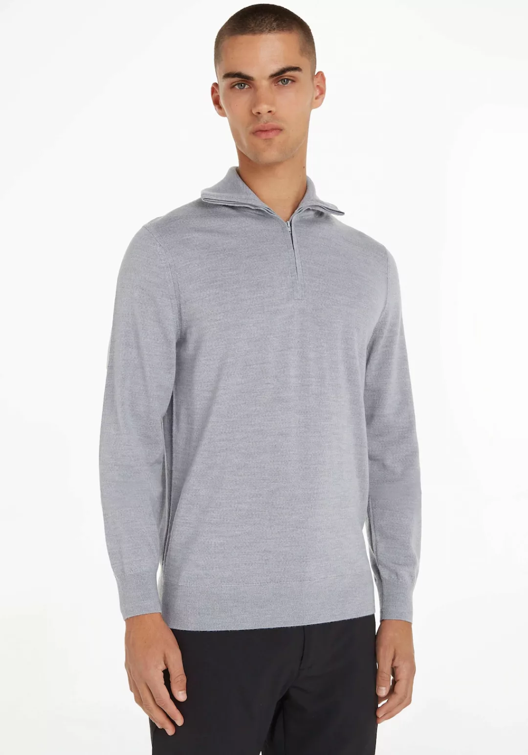 Tommy Hilfiger TAILORED Strickpullover "FINE GAUGE MERINO ZIP MOCK", mit br günstig online kaufen