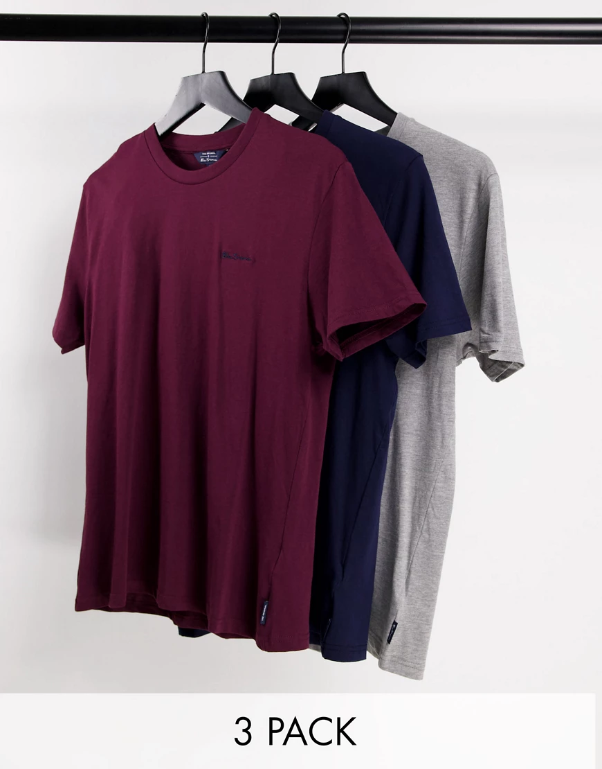 Ben Sherman – T-Shirts mit Schriftzugstickerei im 3er-Pack-Mehrfarbig günstig online kaufen