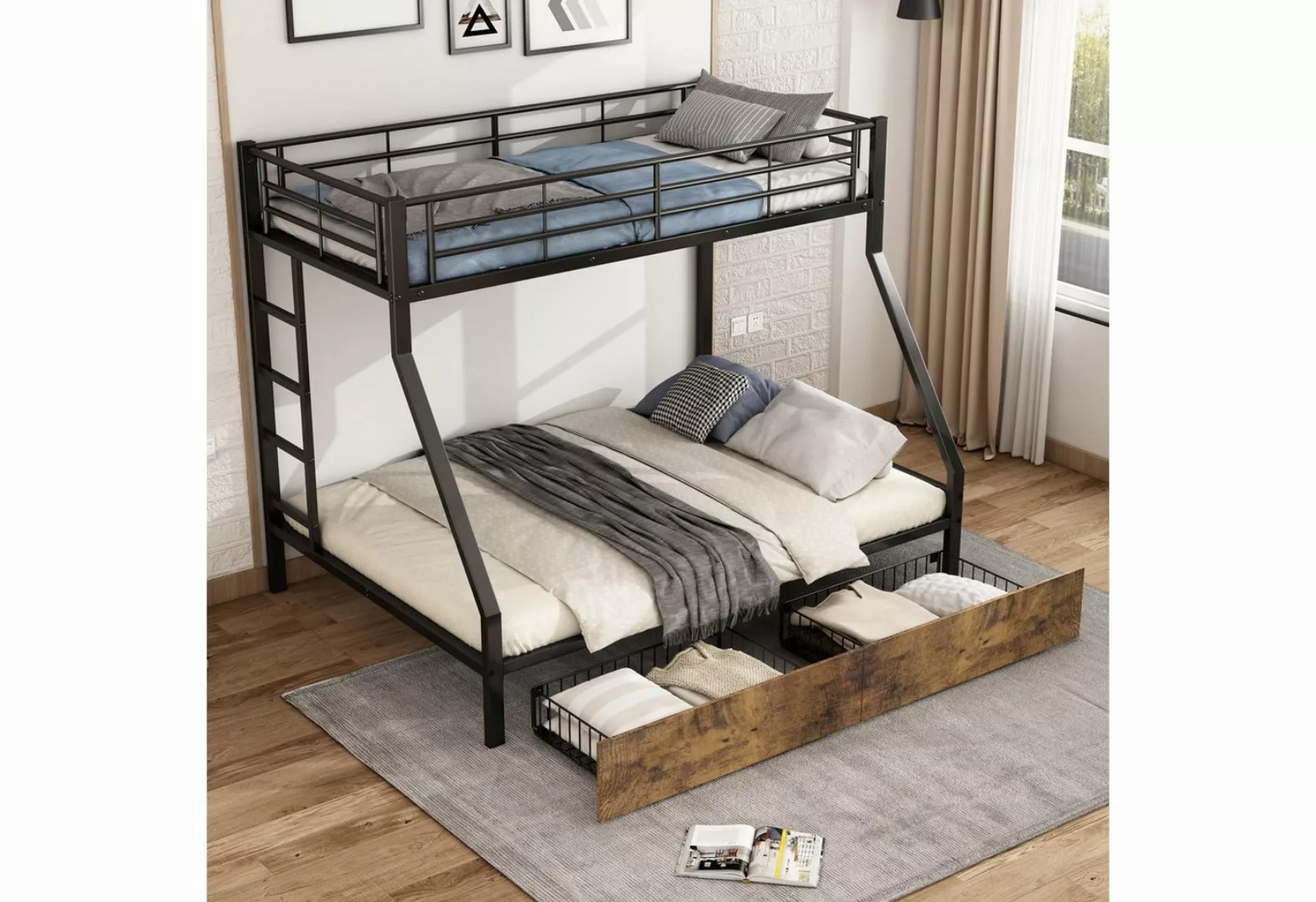 HAUSS SPLOE Etagenbett mit 2 Schubladen, 4 Seitengitter am oberen Bett, Eis günstig online kaufen