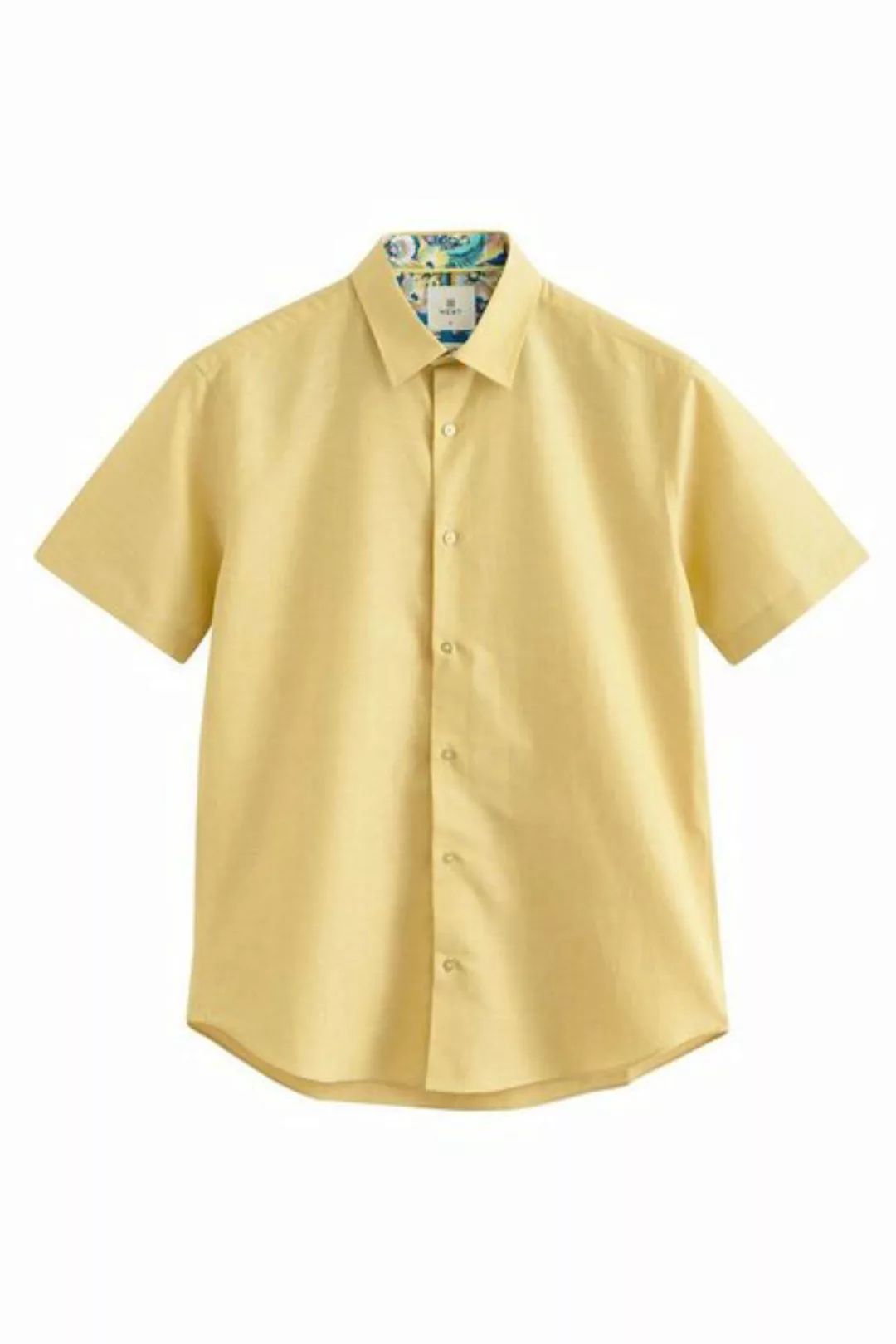 Next Kurzarmhemd Regular Fit Kurzarmhemd aus Leinenmix mit Besatz (1-tlg) günstig online kaufen