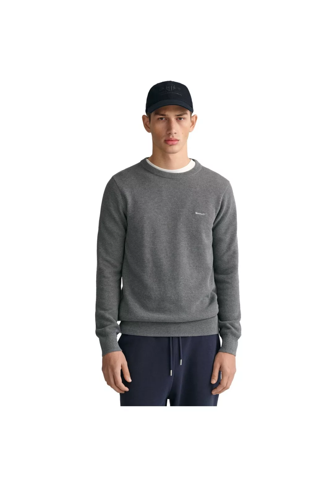 Gant Rundhalspullover "COTTON PIQUE C-NECK", mit Logostickerei auf der Brus günstig online kaufen