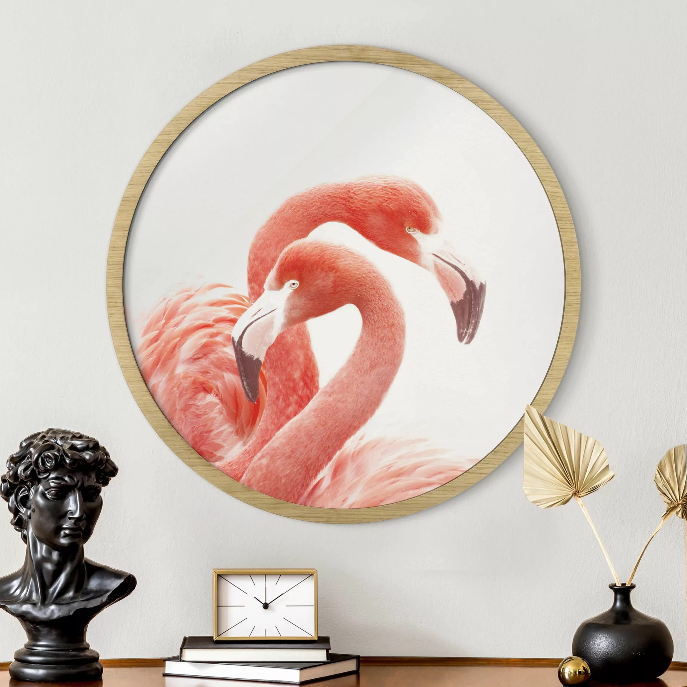 Rundes Gerahmtes Bild Zwei Flamingos günstig online kaufen