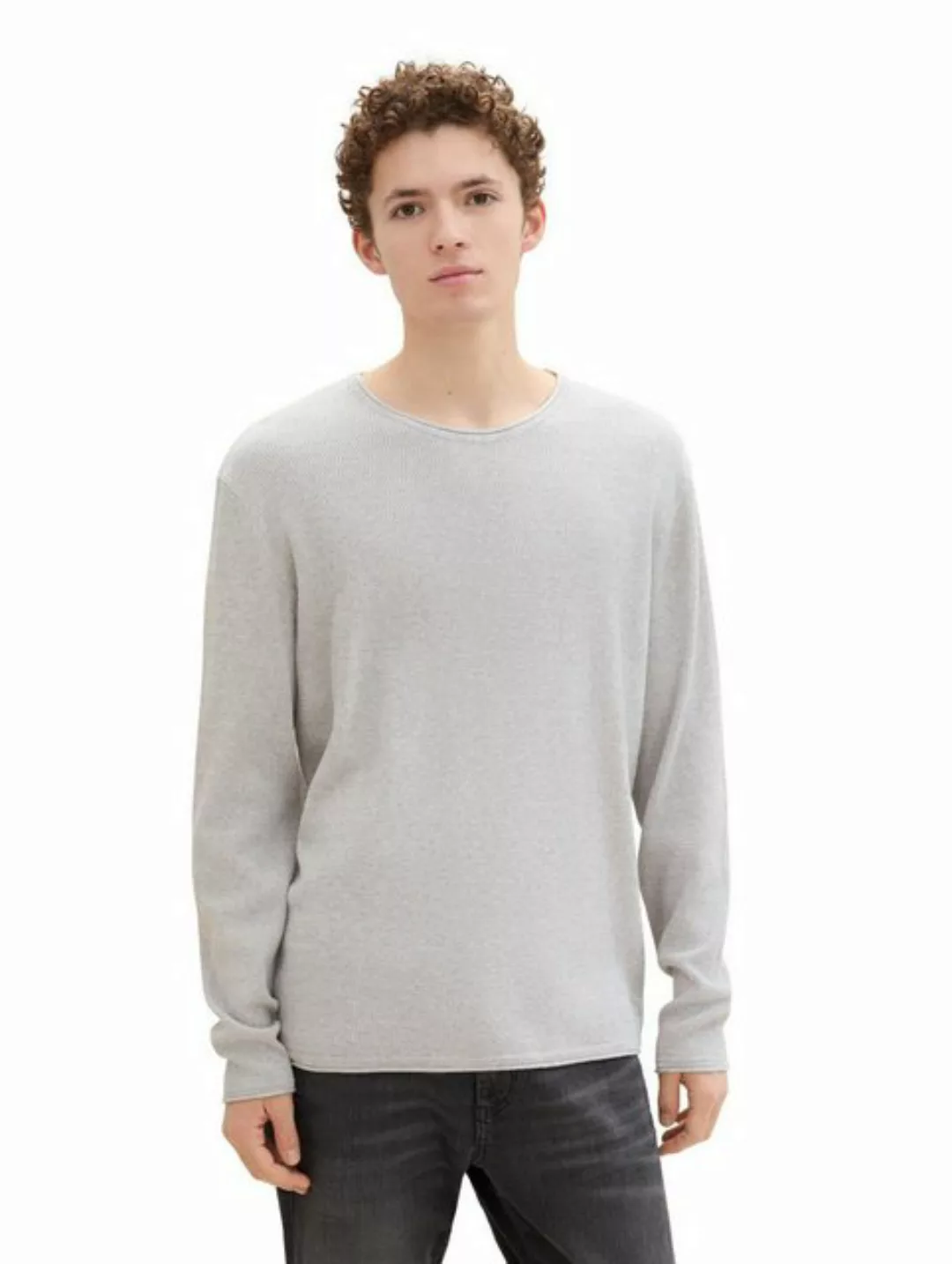 TOM TAILOR Denim Strickpullover structured roll edge knit, Light Stone Grey günstig online kaufen