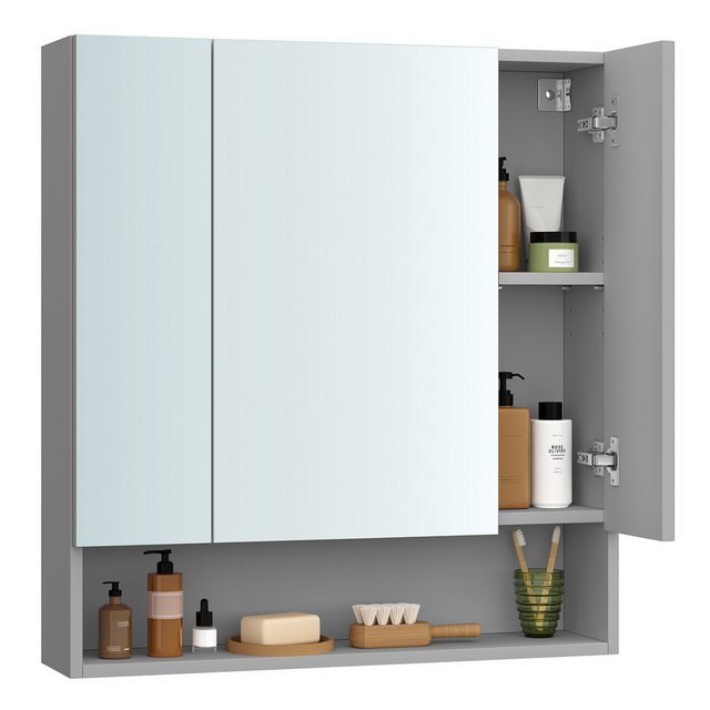 VASAGLE Spiegelschrank Badschrank Badezimmerschrank mit 3 Türen, offenes Fa günstig online kaufen