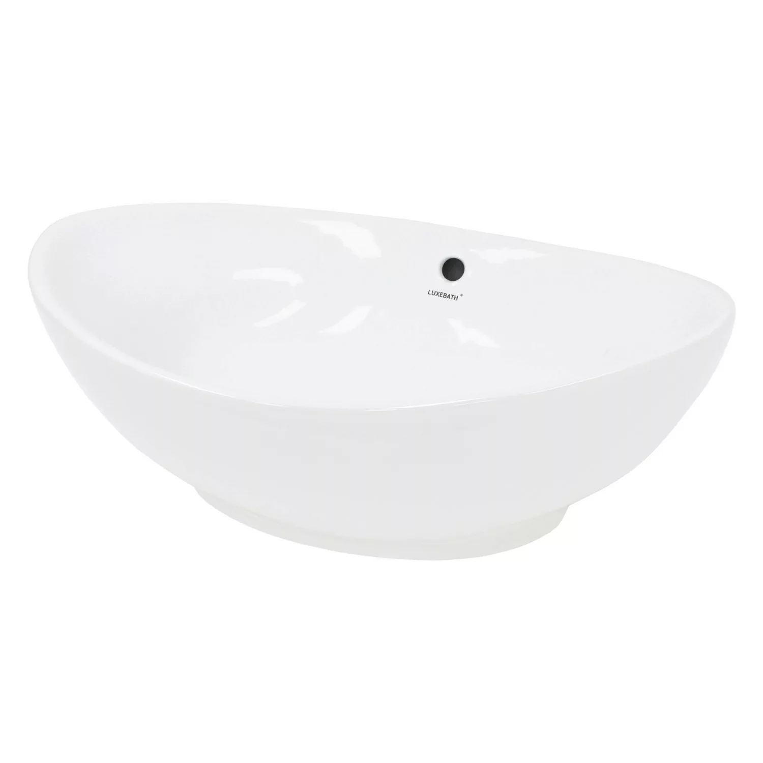 ECD Germany Waschbecken 590x390x200 mm Weiß aus Keramik Oval Aufsatzbecken günstig online kaufen