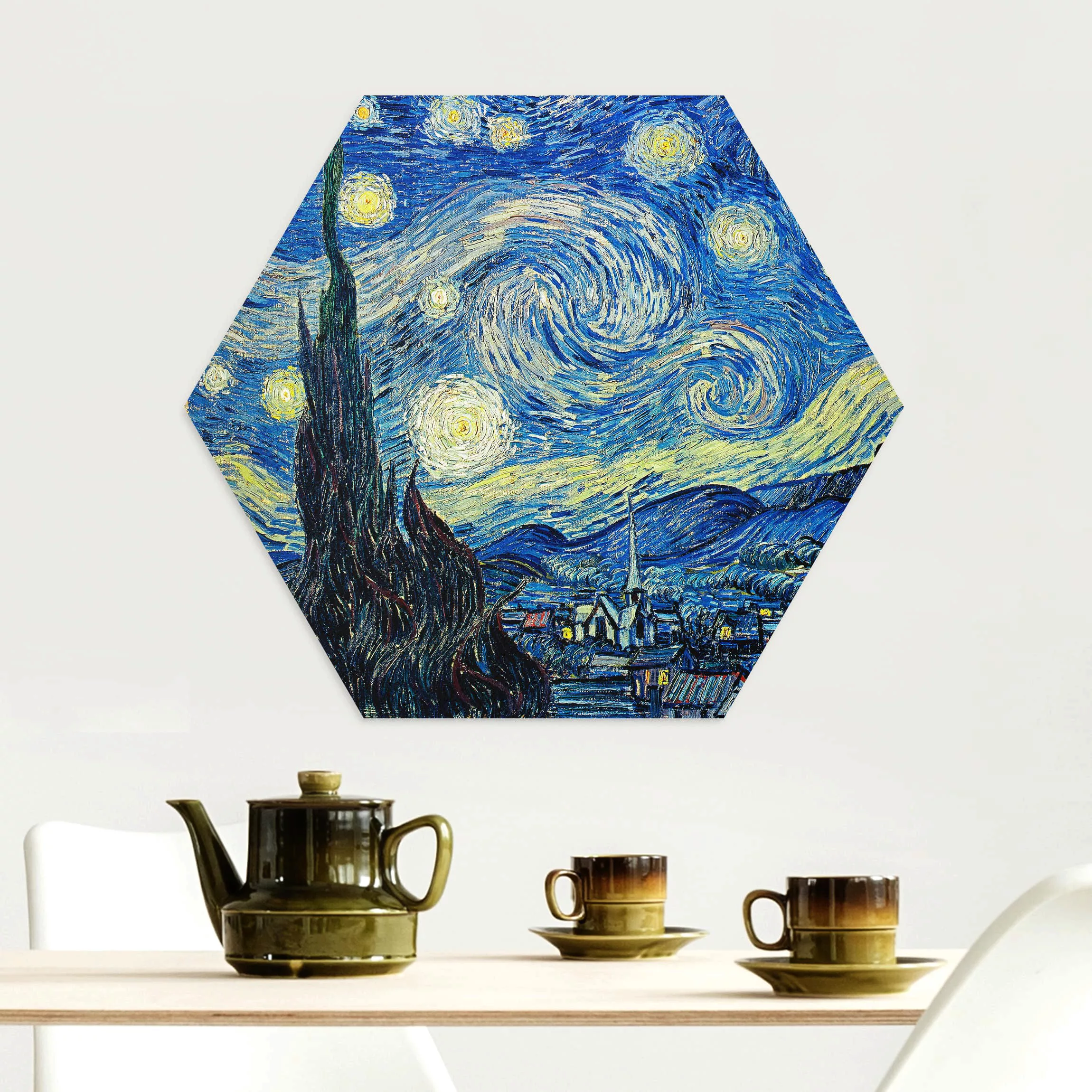 Hexagon-Alu-Dibond Bild Kunstdruck Vincent van Gogh - Sternennacht günstig online kaufen