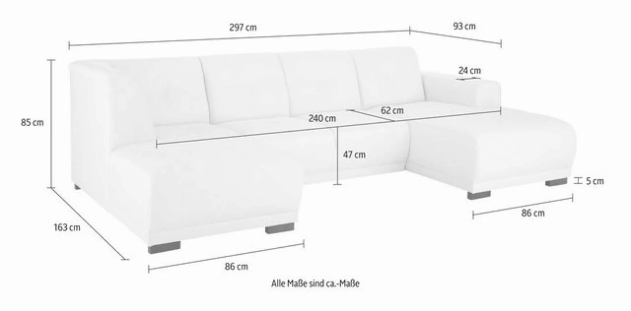 Home affaire Wohnlandschaft Langeland U-Form, incl. 2 Zierkissen, Recamiere günstig online kaufen