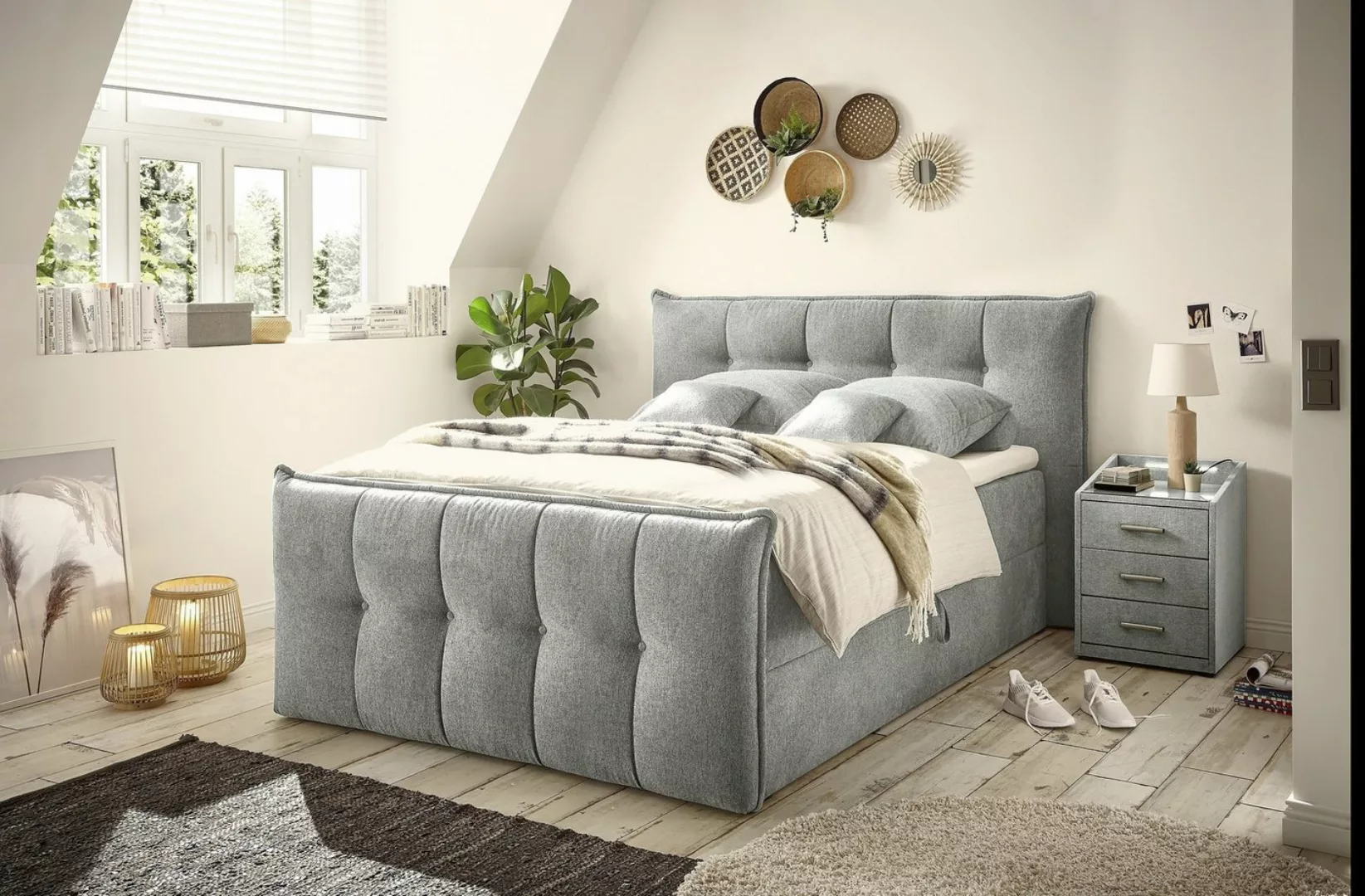 freiraum Boxspringbett THOMPSON, Bettkästen, 9-Zonen, Topper, grau, 180x200 günstig online kaufen