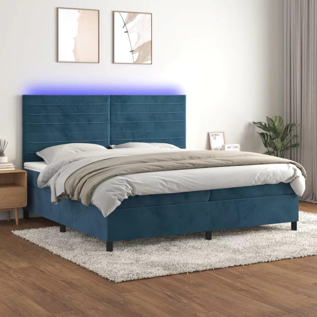 Vidaxl Boxspringbett Mit Matratze & Led Dunkelblau 200x200 Cm Samt günstig online kaufen