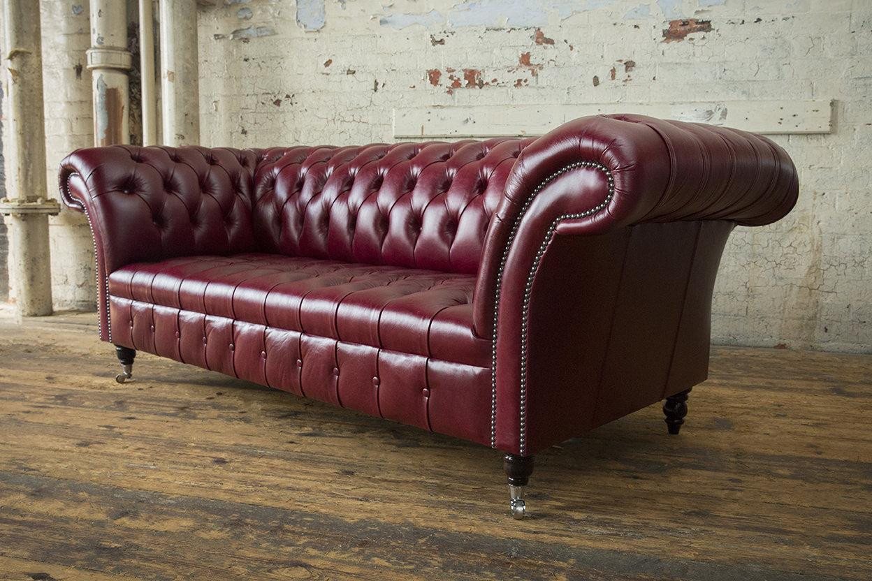 Xlmoebel Sofa Chesterfield Designer Bordeaux XXL Großes 3-Sitzer Ledersofa günstig online kaufen