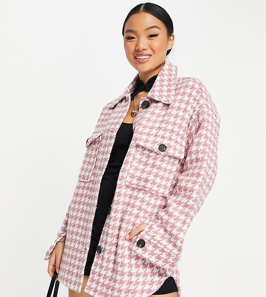 Missguided Petite – Hemdjacke in Rosa mit Hahnentrittmuster günstig online kaufen