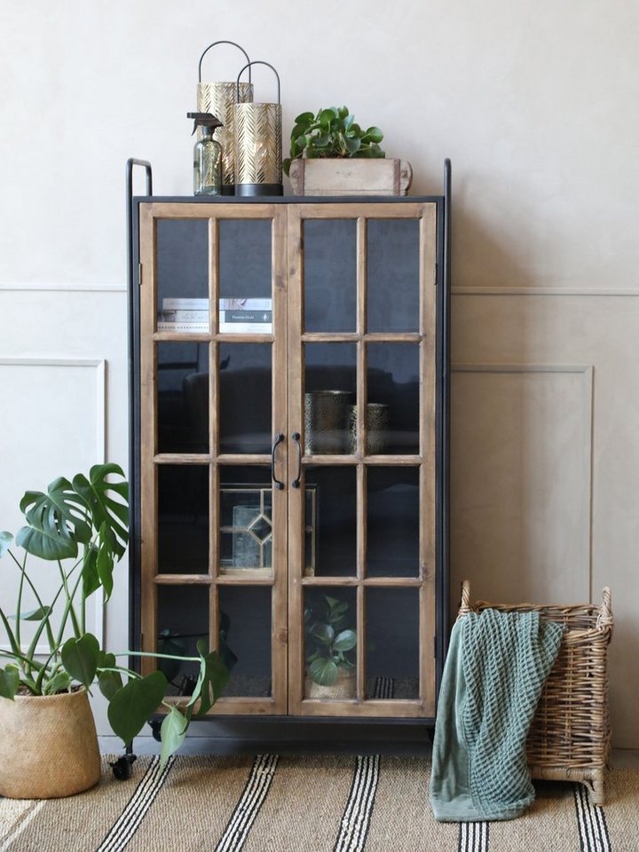 Annimuck Standvitrine Chic Antique Factory Vitrine auf Rädern mit Holztüren günstig online kaufen