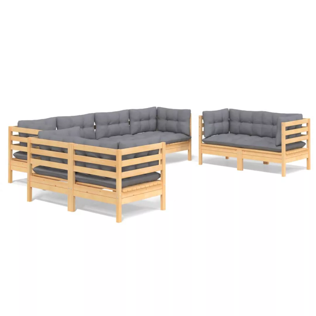 8-tlg. Garten-lounge-set Mit Grauen Kissen Kiefer Massivholz günstig online kaufen