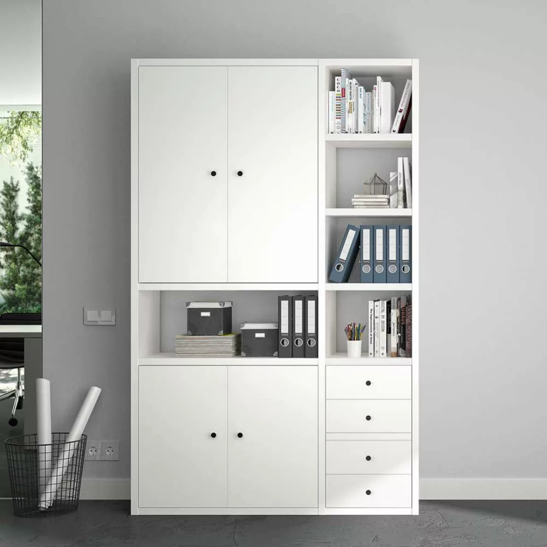 Home Office Aktenregal in Weiß vier Schubladen und Türen günstig online kaufen