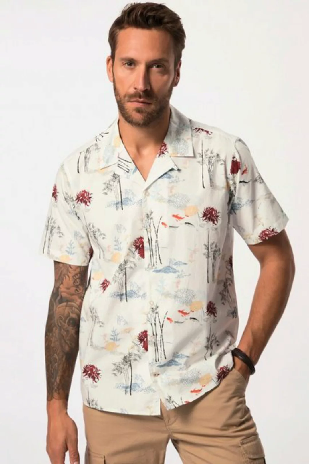 JP1880 Kurzarmhemd Hemd Halbarm floraler Print Cuba-Kragen Cuba-Fit günstig online kaufen
